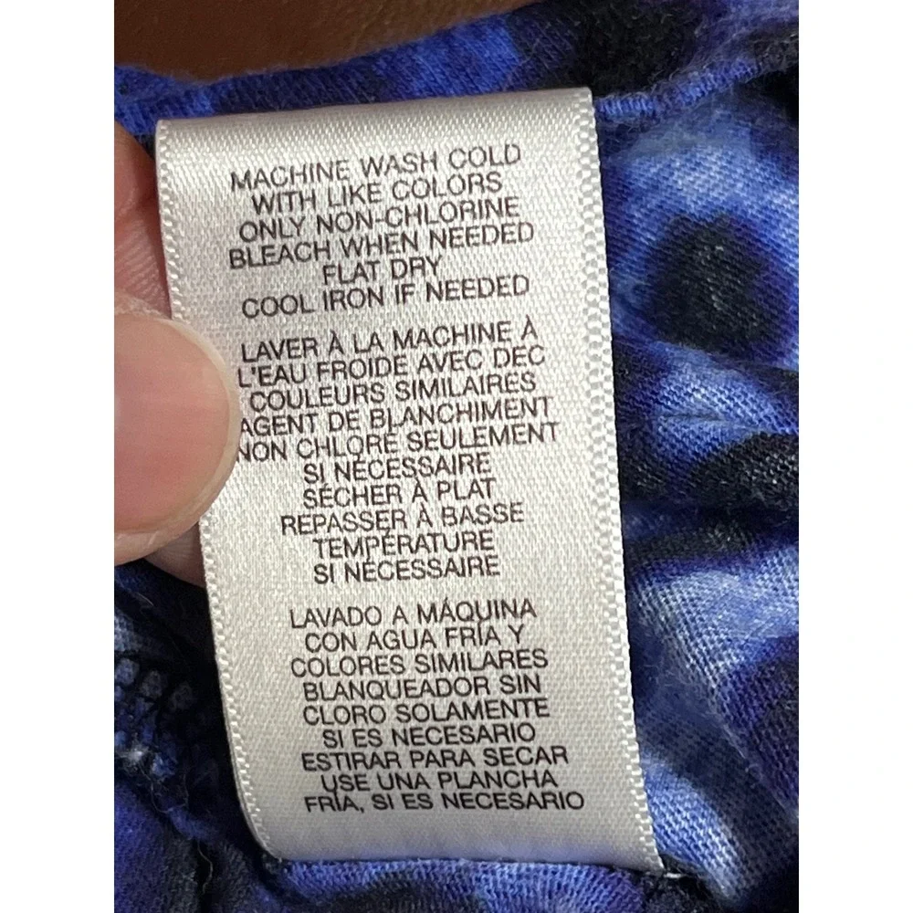 Michael Kors Womens XL Blue Black Leopard Animal Print Long Sleeve Crew Neck Top